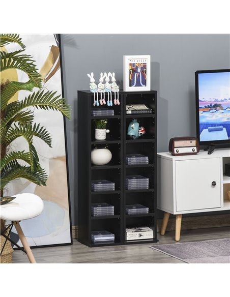 HOMCOM Media Display Shelf, 204 CD Capacity, 2 Set, Blu-Ray DVD Tower Rack, Adjustable Shelves, Bookcase Storage Organiser, Blac - pic 68453 | FastDaddyshop
