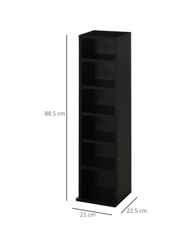 HOMCOM Media Display Shelf, 204 CD Capacity, 2 Set, Blu-Ray DVD Tower Rack, Adjustable Shelves, Bookcase Storage Organiser, Blac