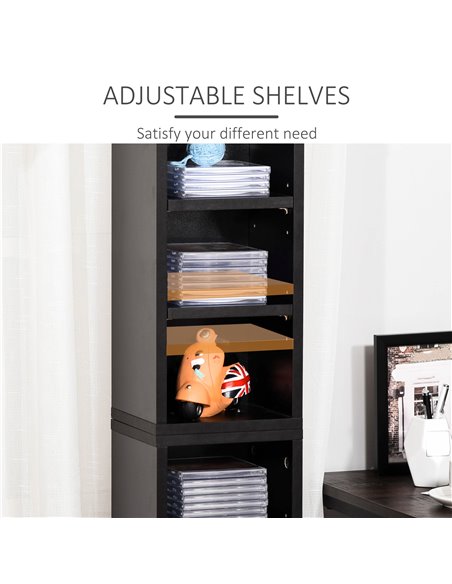 HOMCOM Media Display Shelf, 204 CD Capacity, 2 Set, Blu-Ray DVD Tower Rack, Adjustable Shelves, Bookcase Storage Organiser, Blac - pic 68455 | FastDaddyshop