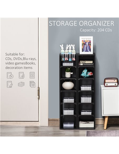 HOMCOM Media Display Shelf, 204 CD Capacity, 2 Set, Blu-Ray DVD Tower Rack, Adjustable Shelves, Bookcase Storage Organiser, Blac - pic 68457 | FastDaddyshop