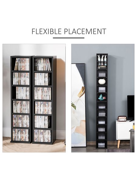 HOMCOM Media Display Shelf, 204 CD Capacity, 2 Set, Blu-Ray DVD Tower Rack, Adjustable Shelves, Bookcase Storage Organiser, Blac - pic 68458 | FastDaddyshop