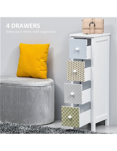 HOMCOM Chest of Drawers, 4 Drawer Dresser, Storage Organizer Toilet Tissue Cabinet for Bedroom, Bathroom