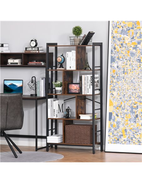 HOMCOM Bookcase Vintage Industrial Style, 4-Tier Storage Shelf, Metal Frame Display Rack for Living Room, Study Organizer, Rusti - pic 68471 | FastDaddyshop