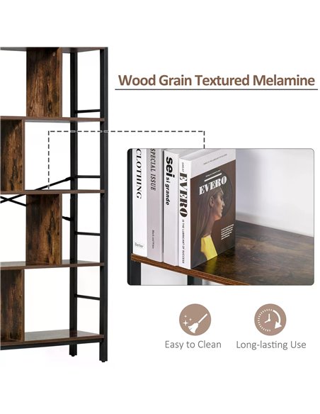 HOMCOM Bookcase Vintage Industrial Style, 4-Tier Storage Shelf, Metal Frame Display Rack for Living Room, Study Organizer, Rusti - pic 68474 | FastDaddyshop