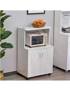 HOMCOM Microwave Cart on Wheels Utility Trolley Storage, White 835-258WT 2