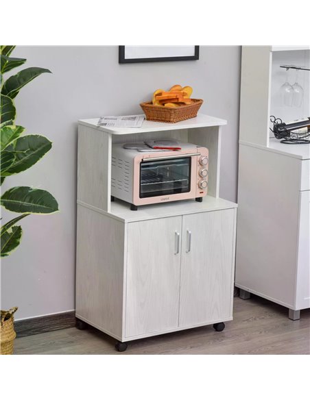 HOMCOM Microwave Cart on Wheels Utility Trolley Storage Sideboard Bookcase with 2-door Cabinet, 97H x 60.4W x 40.3Dcm, White 835 - pic 68480 | FastDaddyshop