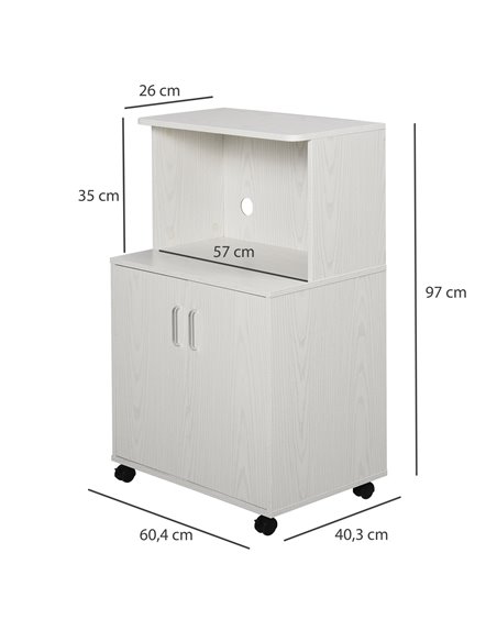 HOMCOM Microwave Cart on Wheels Utility Trolley Storage Sideboard Bookcase with 2-door Cabinet, 97H x 60.4W x 40.3Dcm, White 835 - pic 68481 | FastDaddyshop