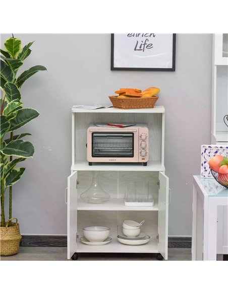 HOMCOM Microwave Cart on Wheels Utility Trolley Storage Sideboard Bookcase with 2-door Cabinet, 97H x 60.4W x 40.3Dcm, White 835 - pic 68486 | FastDaddyshop