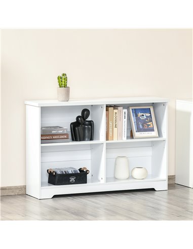 HOMCOM Simple Modern 4-Compartment Low Bookcase 2-Tier w/ Moving Shelves Cube Display Storage Unit Home Office Living Room Furni