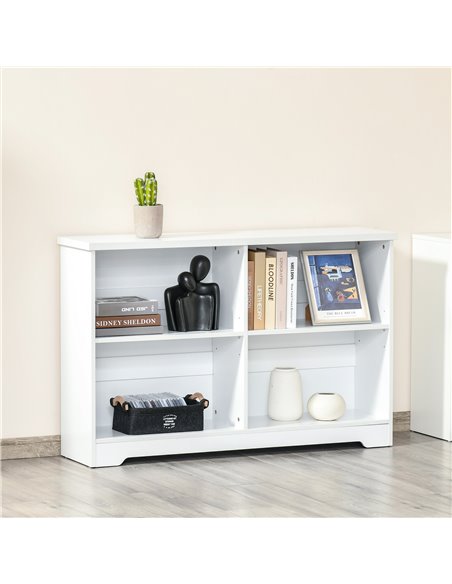 HOMCOM Simple Modern 4-Compartment Low Bookcase 2-Tier w/ Moving Shelves Cube Display Storage Unit Home Office Living Room Furni - pic 68497 | FastDaddyshop
