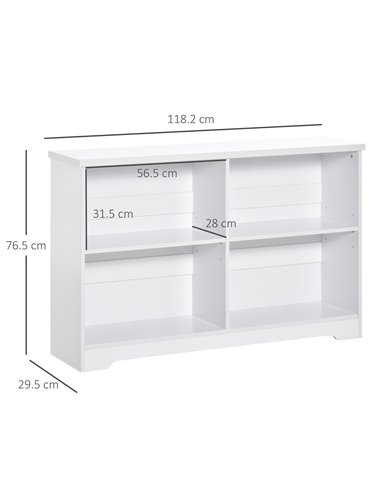 HOMCOM Simple Modern 4-Compartment Low Bookcase 2-Tier w/ Moving Shelves Cube Display Storage Unit Home Office Living Room Furni