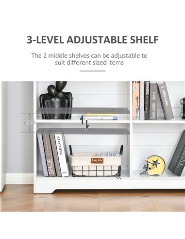 HOMCOM Simple Modern 4-Compartment Low Bookcase 2-Tier w/ Moving Shelves Cube Display Storage Unit Home Office Living Room Furni