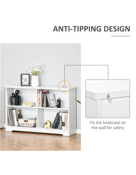 HOMCOM Simple Modern 4-Compartment Low Bookcase 2-Tier w/ Moving Shelves Cube Display Storage Unit Home Office Living Room Furni - pic 68502 | FastDaddyshop