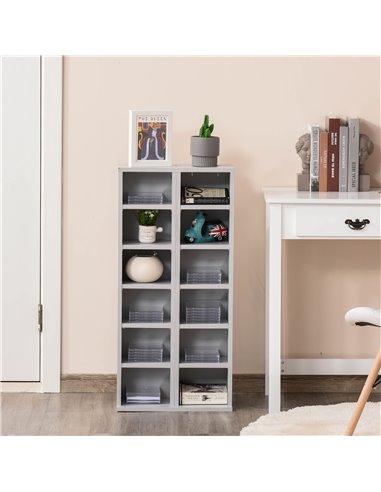 HOMCOM 204 CD Media Display Shelf Unit Set of 2 Blu-Ray DVD Tower Rack w/ Adjustable Shelves Bookcase Storage Organiser, Grey 83