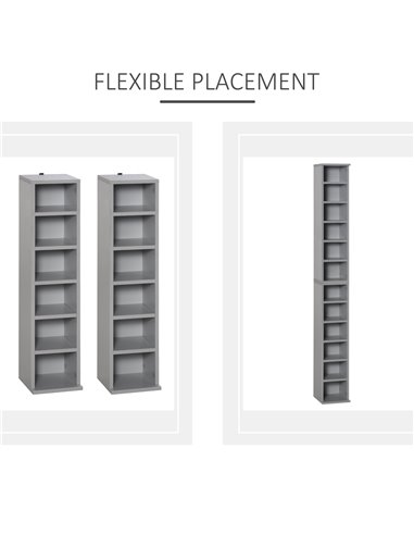 HOMCOM 204 CD Media Display Shelf Unit Set of 2 Blu-Ray DVD Tower Rack w/ Adjustable Shelves Bookcase Storage Organiser, Grey 83