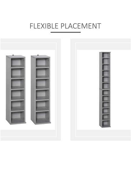 HOMCOM 204 CD Media Display Shelf Unit Set of 2 Blu-Ray DVD Tower Rack w/ Adjustable Shelves Bookcase Storage Organiser, Grey 83 - pic 68510 | FastDaddyshop