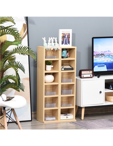 HOMCOM 204 CD Media Display Shelf Unit Set of 2 Blu-Ray DVD Tower Rack w/ Adjustable Shelves Bookcase Storage Organiser, Natural - pic 68515 | FastDaddyshop