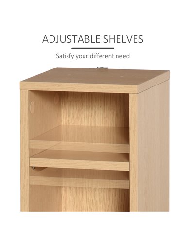 HOMCOM 204 CD Media Display Shelf Unit Set of 2 Blu-Ray DVD Tower Rack w/ Adjustable Shelves Bookcase Storage Organiser, Natural