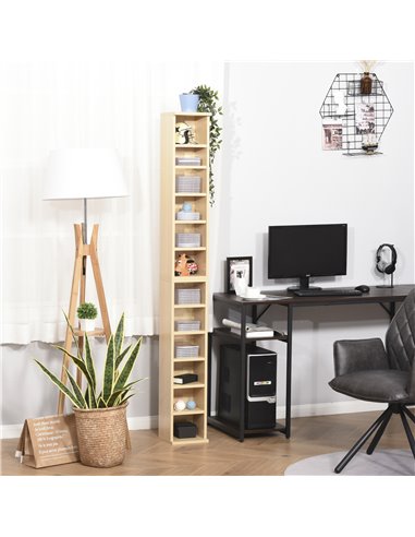 HOMCOM 204 CD Media Display Shelf Unit Set of 2 Blu-Ray DVD Tower Rack w/ Adjustable Shelves Bookcase Storage Organiser, Natural
