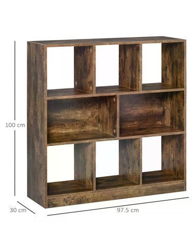 HOMCOM Rustic Brown 3-Tier Bookcase, Storage Shelf Display Rack Organizer for Home Office, Living Room, Playroom 838-098