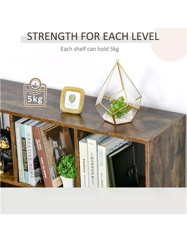 HOMCOM Rustic Brown 3-Tier Bookcase, Storage Shelf Display Rack Organizer for Home Office, Living Room, Playroom 838-098