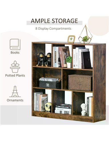 HOMCOM Rustic Brown 3-Tier Bookcase, Storage Shelf Display Rack Organizer for Home Office, Living Room, Playroom 838-098