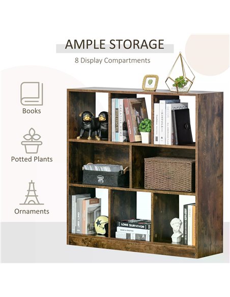 HOMCOM Rustic Brown 3-Tier Bookcase, Storage Shelf Display Rack Organizer for Home Office, Living Room, Playroom 838-098 - pic 68529 | FastDaddyshop