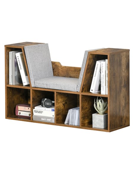 HOMCOM Bookcase Shelf Storage Seat with Cushion, Rustic Brown 836-115V70BN - pic 68534 | FastDaddyshop