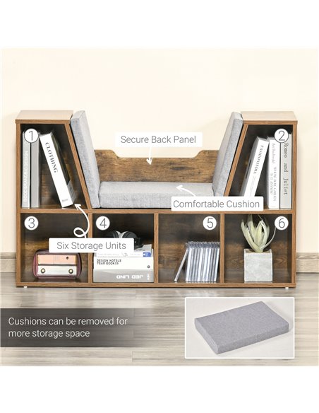 HOMCOM Bookcase Shelf Storage Seat with Cushion Sideboard Kids Children Reading Bedroom Living Room Organizer Rustic Brown 836-1 - pic 68538 | FastDaddyshop