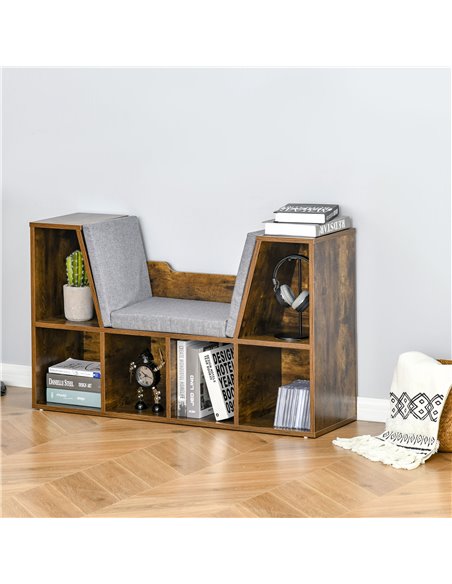 HOMCOM Bookcase Shelf Storage Seat with Cushion Sideboard Kids Children Reading Bedroom Living Room Organizer Rustic Brown 836-1 - pic 68540 | FastDaddyshop
