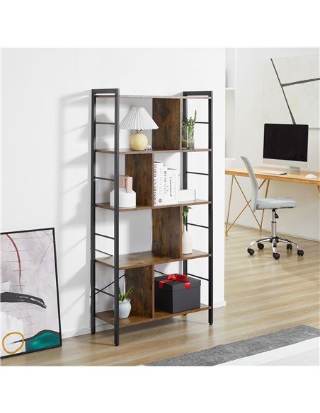 HOMCOM Industrial Storage Shelf Bookcase Closet Floor Standing Display Rack with 5 Tiers, Metal Frame for Living Room & Study, R - pic 68543 | FastDaddyshop