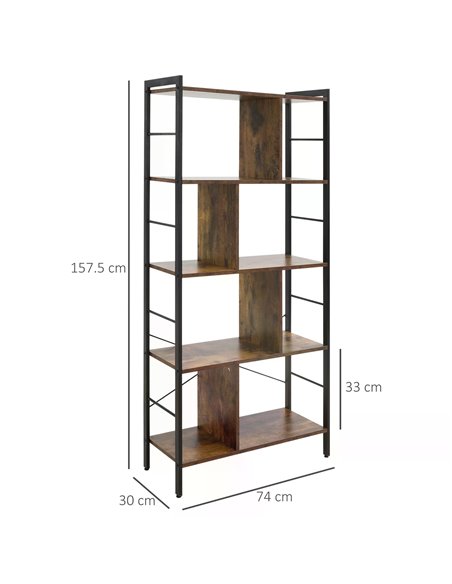 HOMCOM Industrial Storage Shelf Bookcase Closet Floor Standing Display Rack with 5 Tiers, Metal Frame for Living Room & Study, R - pic 68544 | FastDaddyshop