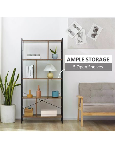 HOMCOM Industrial Storage Shelf Bookcase Closet Floor Standing Display Rack with 5 Tiers, Metal Frame for Living Room & Study, R - pic 68545 | FastDaddyshop