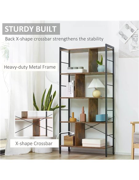 HOMCOM Industrial Storage Shelf Bookcase Closet Floor Standing Display Rack with 5 Tiers, Metal Frame for Living Room & Study, R - pic 68546 | FastDaddyshop