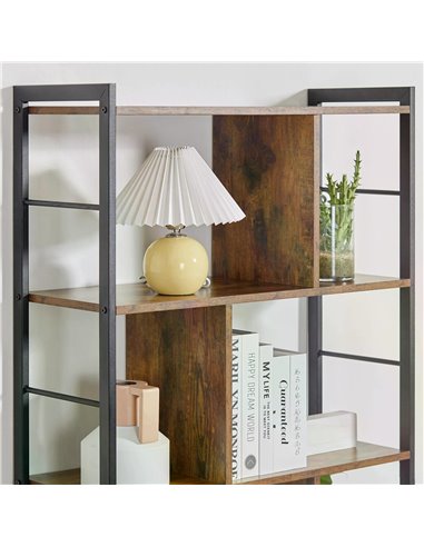 HOMCOM Industrial Storage Shelf Bookcase Closet Floor Standing Display Rack with 5 Tiers, Metal Frame for Living Room & Study, R