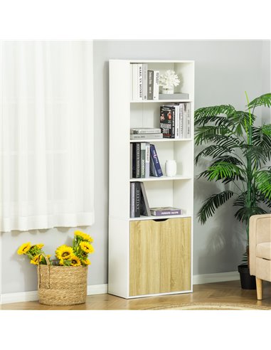 HOMCOM 2 Door 4 Shelves Tall Bookcase Modern Storage Cupboard Display Unit for Living Room Study Bedroom Home Office Furniture W