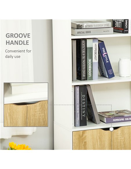 HOMCOM 2 Door 4 Shelves Tall Bookcase Modern Storage Cupboard Display Unit for Living Room Study Bedroom Home Office Furniture W - pic 68554 | FastDaddyshop