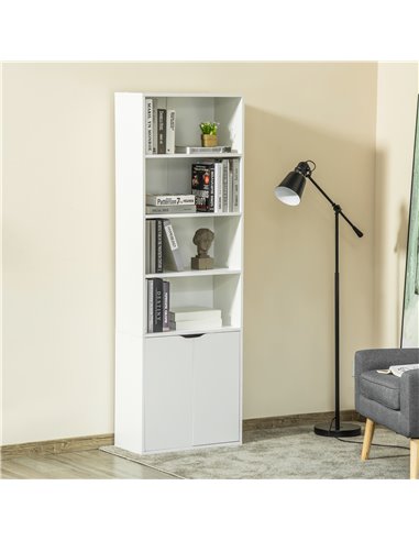 HOMCOM 2 Door 4 Shelves Tall Bookcase Modern Storage Cupboard Display Unit for Living Room Study Bedroom Home Office Furniture W