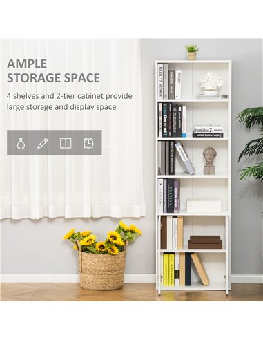 HOMCOM 2 Door 4 Shelves Tall Bookcase Modern Storage Cupboard Display Unit for Living Room Study Bedroom Home Office Furniture W