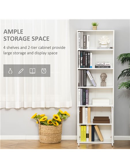 HOMCOM 2 Door 4 Shelves Tall Bookcase Modern Storage Cupboard Display Unit for Living Room Study Bedroom Home Office Furniture W - pic 68565 | FastDaddyshop