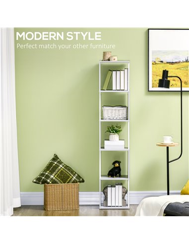 HOMCOM Modern 5-Tier Bookshelf, Freestanding Bookcase Storage Shelving for Living Room Home Office Study, Light Grey 836-538LG