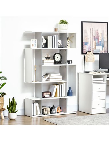 HOMCOM Modern Bookshelf, 5-Tier Bookcase with 13 Open Shelves, Freestanding Decorative Storage for Home Office, Study - White 83