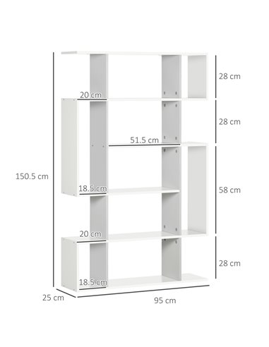 HOMCOM Modern Bookshelf, 5-Tier Bookcase with 13 Open Shelves, Freestanding Decorative Storage for Home Office, Study - White 83