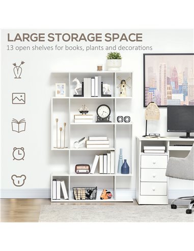 HOMCOM Modern Bookshelf, 5-Tier Bookcase with 13 Open Shelves, Freestanding Decorative Storage for Home Office, Study - White 83