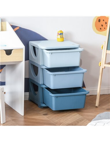 HOMCOM Kids Storage Units with Drawers 3 Tier Chest Vertical Dresser Tower Toy Organizer for  Nursery Playroom Kindergarten Blue