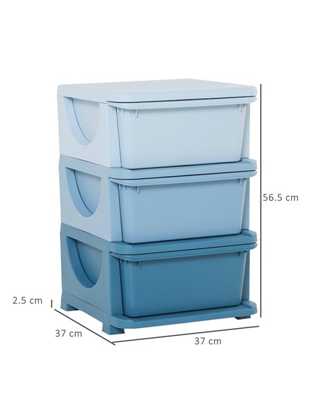 HOMCOM Kids Storage Units with Drawers 3 Tier Chest Vertical Dresser Tower Toy Organizer for  Nursery Playroom Kindergarten Blue - pic 6865 | FastDaddyshop