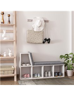 HOMCOM Bookcase Storage Shelf with Cushioned Reading Seat, Bookshelf Storage Cabinet for Study Living Room, White 836-536GY 2