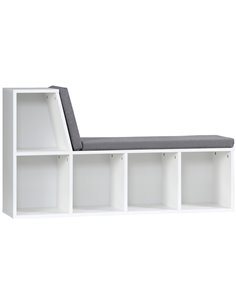 HOMCOM Bookcase Storage Shelf with Cushioned Reading Seat, Bookshelf Storage Cabinet for Study Living Room, White 836-536GY