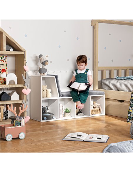 HOMCOM Bookcase Storage Shelf with Cushioned Reading Seat, Bookshelf Storage Cabinet for Study Living Room, White 836-536GY - pic 68652 | FastDaddyshop