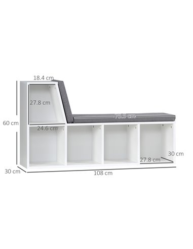 HOMCOM Bookcase Storage Shelf with Cushioned Reading Seat, Bookshelf Storage Cabinet for Study Living Room, White 836-536GY